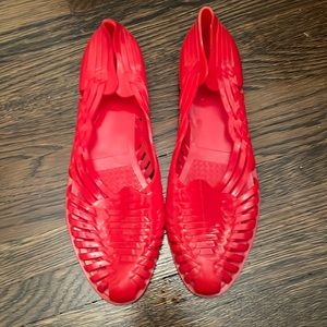 Cherry red JELLY moccasins size 10-10 1/2